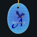 Adorno De Cerámica Bluebird Monogram Initial A Personalized<br><div class="desc">Monogram initial A with a pretty bluebird design by Susan.  This image is available on many products in my gallery.  Please visit Smilin' Eyes Monograms to see more floral,  nature,  and digital art monogram cards and gifts.</div>