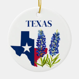 Adorno De Cerámica Bluebonnets Texas Flor Floral Bandera Textil