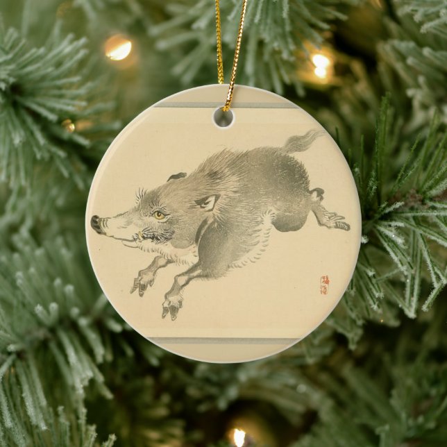 Adorno De Cerámica Boar salvaje (arte japonés) (de Kono Bairei) (Árbol)