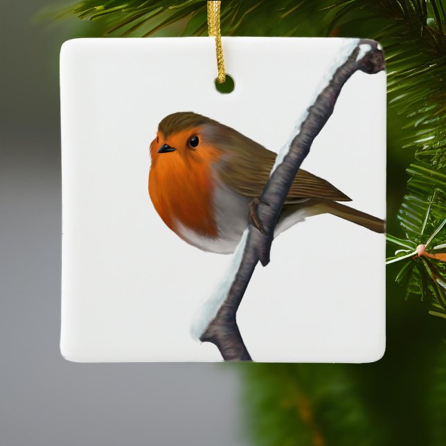 Adorno De Cerámica Bob el rojo Robin Bird Wildlife White (Bob the red robin would like to come home with you and live on your Christmas tree)