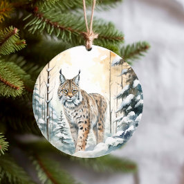 Adorno De Cerámica Bobcat Bonito Winter Woodland