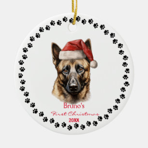 Adorno De Cerámica Boca belga Perro Santa Hat Paw Arte