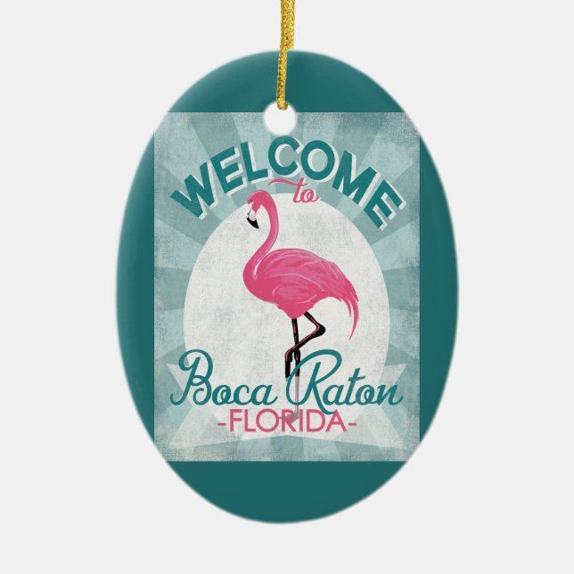 Adorno De Cerámica Boca Raton Florida Flamingo Rosado Retro (Frente)