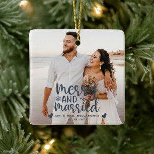 Adorno De Cerámica Boda Alegre y Casada Foto de Navidad Cerámica 