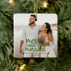 Adorno De Cerámica Boda Alegre y Casada Navidad Foto Cerámica