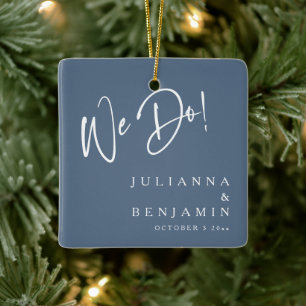Adorno De Cerámica Boda Azul Pizarra Personalizada Elegante Moderna