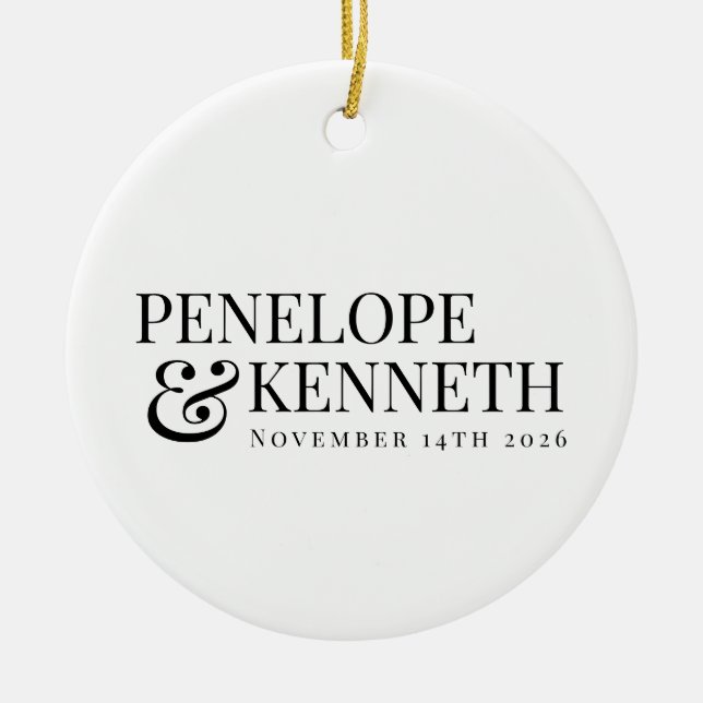 Adorno De Cerámica Boda blanco negro elegante clásico personalizado (Frente)