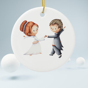 Adorno De Cerámica Boda Cute Couple Navidades