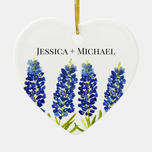 Adorno De Cerámica Boda de acuarela de Bluebonnets State Flowers (Frente)