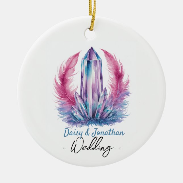 Adorno De Cerámica boda de acuarela de cristal de gema (Frente)