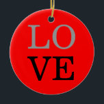 Adorno De Cerámica Boda de amor de fondo rojo gris<br><div class="desc">Puede cambiar fácilmente las fuentes y los colores. También puede agregar su logotipo y la imagen de fondo como desee.</div>