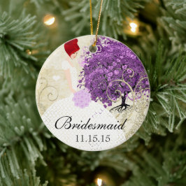 Adorno De Cerámica Boda de árbol de hojas de corazón púrpura del radi