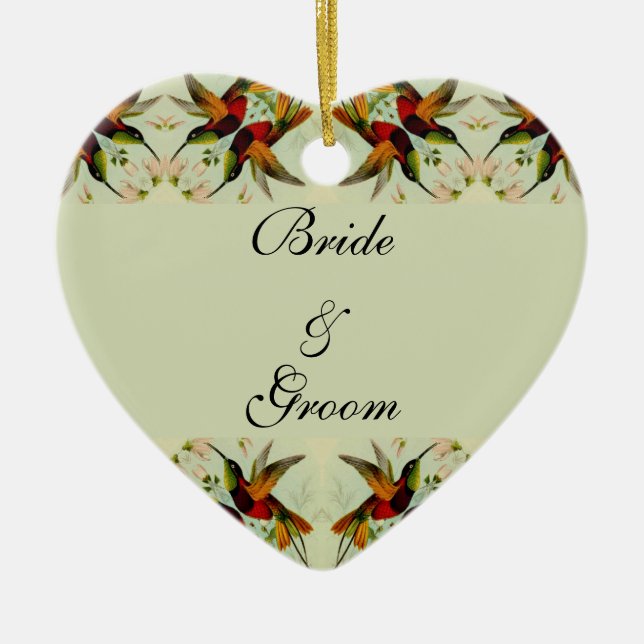 Adorno De Cerámica Boda de cosecha, colibríes y flores (Frente)