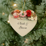 Adorno De Cerámica Boda de época, flores de Rosa antiguas y arte flor<br><div class="desc">Un favor de boda fácil de personalizar. Una buena manera para que sus huéspedes recuerden su día especial. El amor ilustracion vintage y el romance boda floral aún diseño de vida con hermosas flores de jardín primaveral florecientes, rosas antiguos con flores amarillas, rosas, rojas y blancas en flor. Las flores...</div>