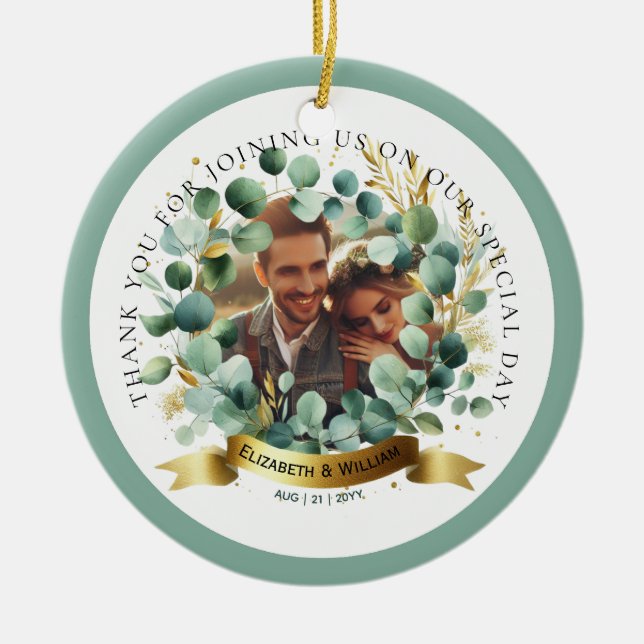 Adorno De Cerámica Boda de FOTO Gracias Eucalyptus Deja Favor (Frente)