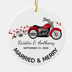 Adorno De Cerámica Boda de motocicletas Newlyweds con foto