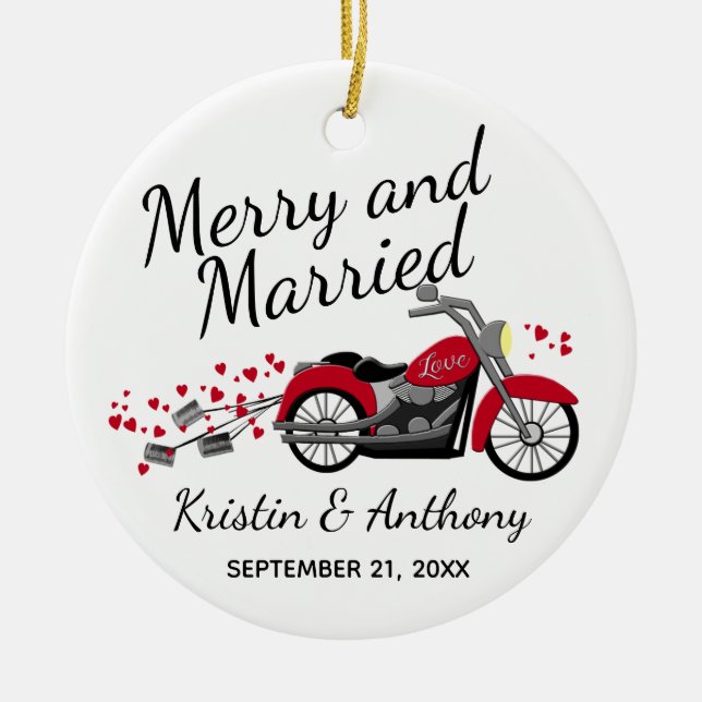 Adorno De Cerámica Boda de motocicletas recién casados (Frente)