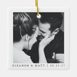 Adorno De Cerámica Boda de pareja foto personalizada minimalista negr