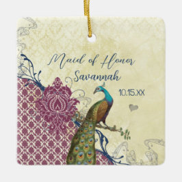 Adorno De Cerámica Boda de pavo real Damask elegante de Navy y Berry