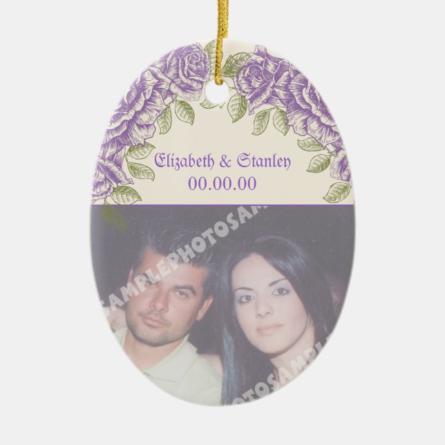 Adorno De Cerámica Boda de rosas púrpura de época (Frente)