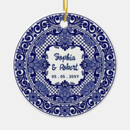 Adorno De Cerámica Boda de Talavera Azul Mexicana