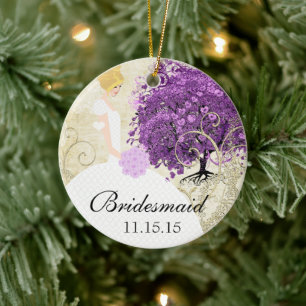 Adorno De Cerámica Boda del árbol de hoja de corazón púrpura radiante