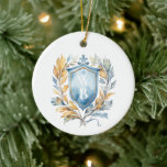 Adorno De Cerámica Boda del Monograma Azul Romántico Clásico<br><div class="desc">Romántico Boda de Monograma Azul Escudo adorno de sake. Este diseño forma parte de una elegante y elegante colección de bodas de monograma con elementos más coincidentes.</div>