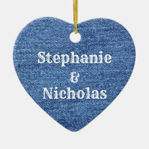 Adorno De Cerámica Boda del tema del denim blanco azul