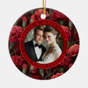 Adorno De Cerámica Boda Floral de Destellos de Clavel Rojo Atemporal