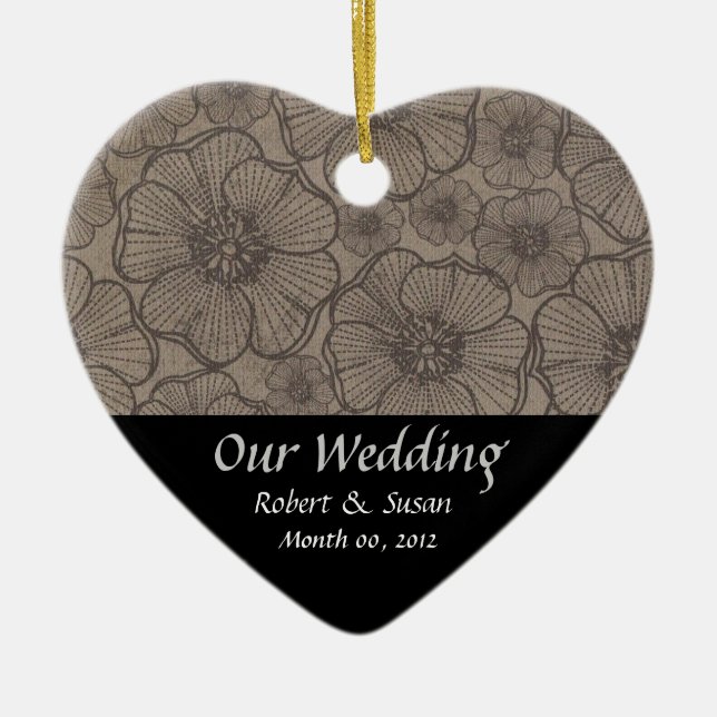 Adorno De Cerámica Boda floral negra y gris favorece a Keepsake (Frente)