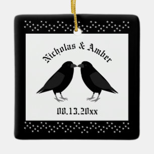 Adorno De Cerámica Boda gótico Kissing Ravens Personalizado
