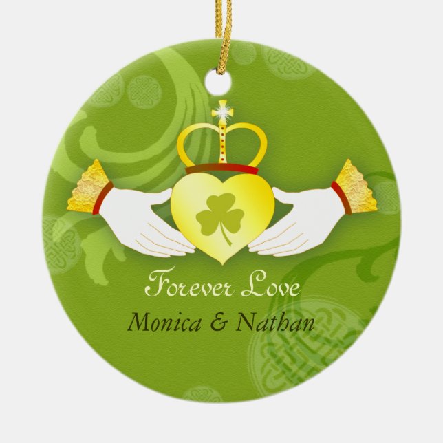 Adorno De Cerámica Boda irlandés del anillo Claddagh Foto de Newlywed (Frente)
