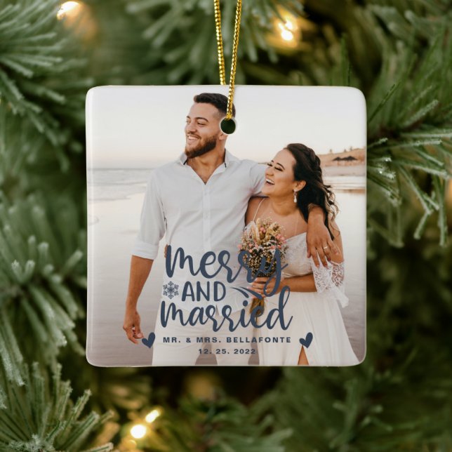 Adorno De Cerámica Boda Merry y Navidades casados Foto cerámica (Árbol)
