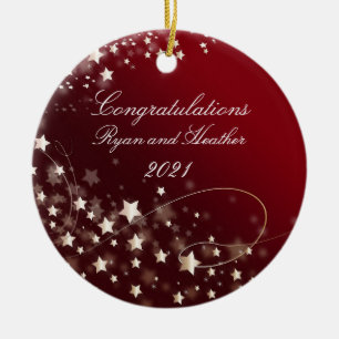 Adorno De Cerámica Boda Newlyweds Compromiso nuevo hogar rojo