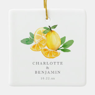 Adorno De Cerámica Boda Personalizada Fruta Limón Acuarela