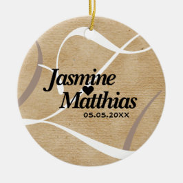 Adorno De Cerámica Boda Rústico Elegante Monograma Vintage Burlap