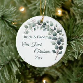 Adorno De Cerámica Boda Simple de Eucalipto Primera Navidad