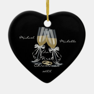 Adorno De Cerámica Boda Toast Our First Christmas Ornamet