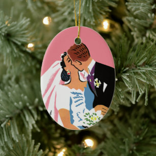 Adorno De Cerámica Boda vintage, novia retro y besos de novio