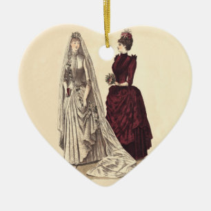 Adorno De Cerámica Boda Vintage novia y dama de honor