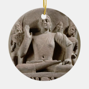 Adorno De Cerámica Bodhisattva asentado, Mathura (piedra arenisca