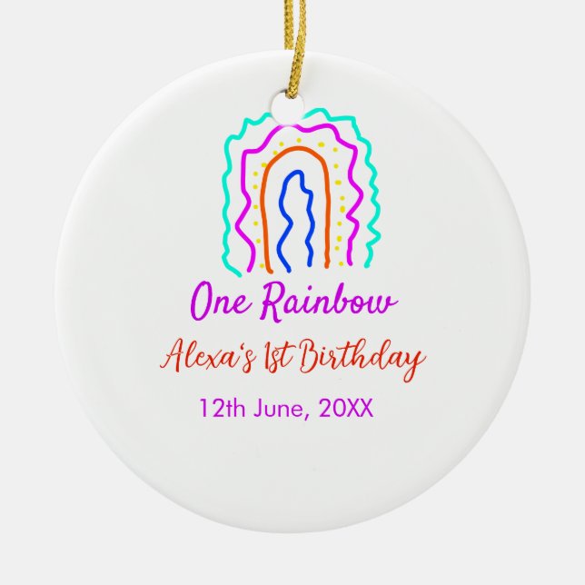 Adorno De Cerámica Boho Arcoiris, un niño de cumpleaños, retro brilla (Frente)