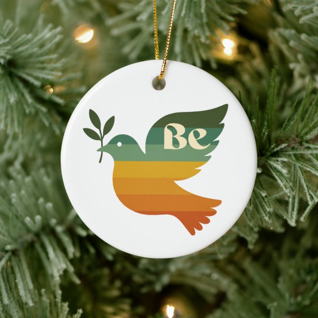 Adorno De Cerámica Boho Be Peace Retro Holiday Ceramic Ornament (Árbol)