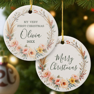 Adorno De Cerámica Boho de Flores Silvestres Primer Personalizado de 