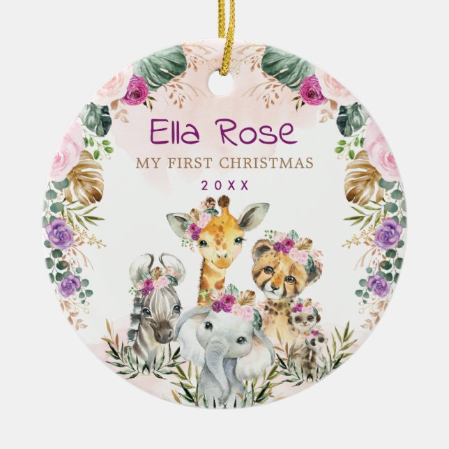 Adorno De Cerámica Boho Jungle Safari Animales salvajes Bebés Navidad (Frente)