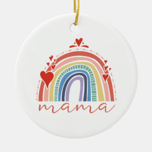 Adorno De Cerámica Boho Rainbow Love Hearts Mama