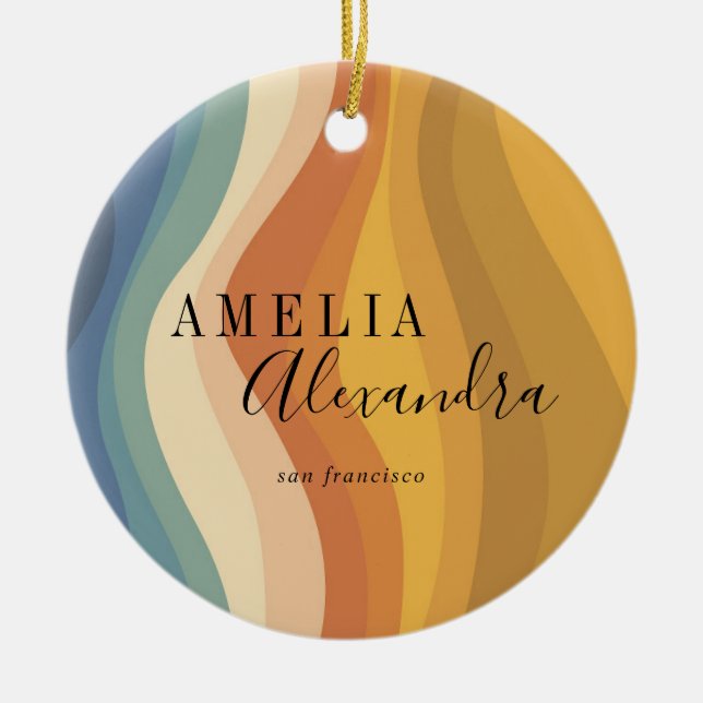 Adorno De Cerámica Boho Retro Script Líneas Onduladas Abstractas Amar (Frente)