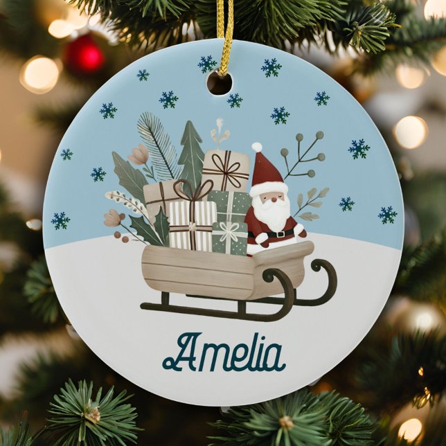 Adorno De Cerámica Boho Santa en Sleigh Con Regalos Nombramiento De C (Subido por el creador)