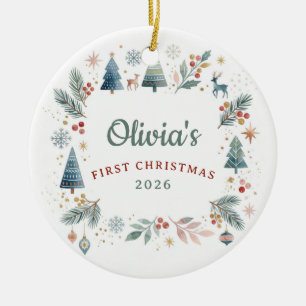 Adorno De Cerámica Boho Scandi Bosque Navidad del bebé 1er