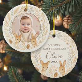 Adorno De Cerámica Boho Woodland Baby First Christmas Keepsake